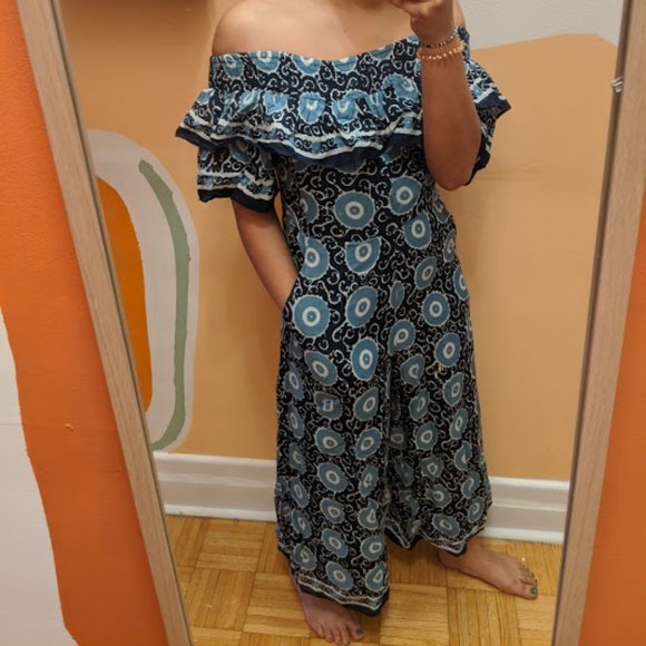 Floral Print Smocked-Shoulder Jumpsuit - Picture 1 of 3